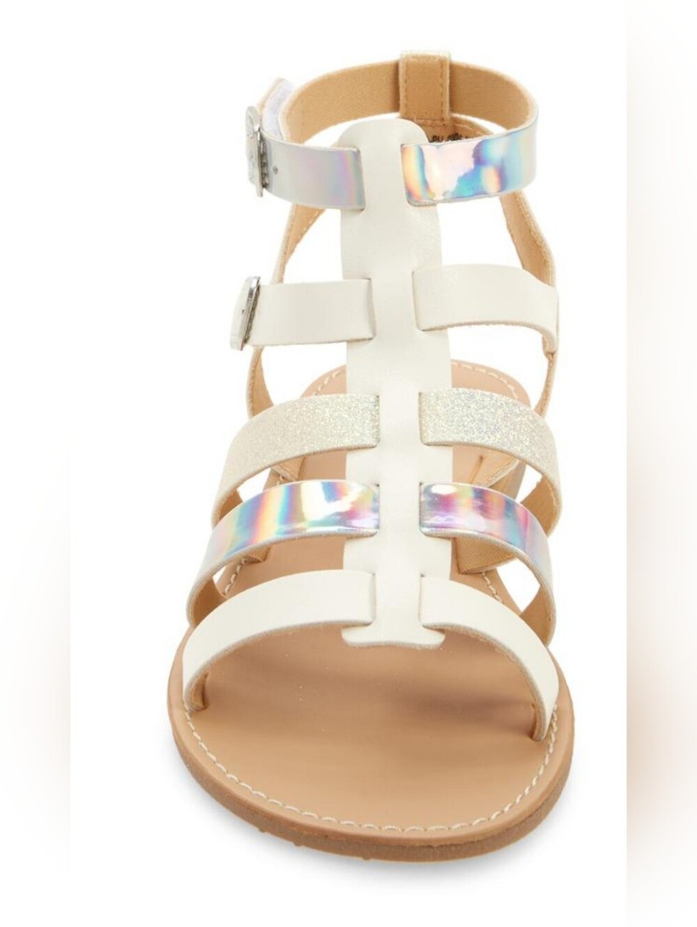New Harper Canyon Valentina Girls' White Holographic Flat Sandals Size 13